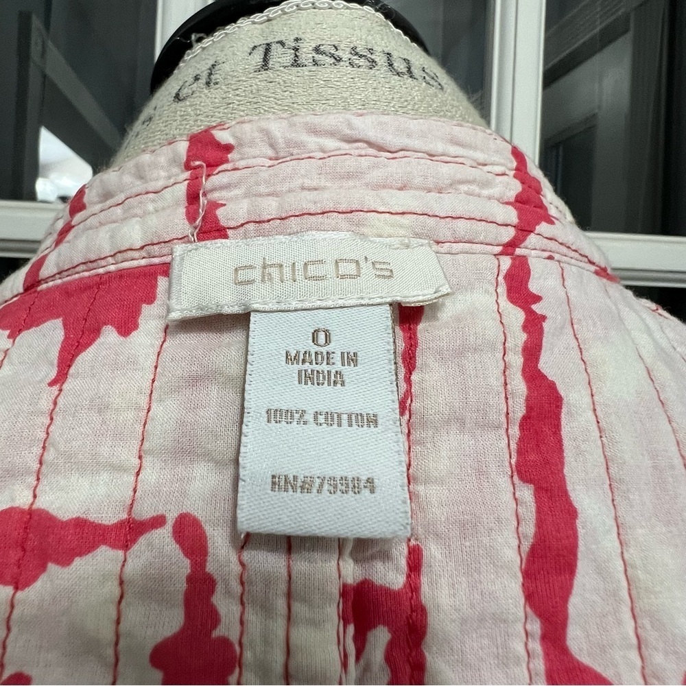 Chico’s Quilted Blazer Jacket Womens Size 0 Reversible Open Front Coral - Picture 8 of 11